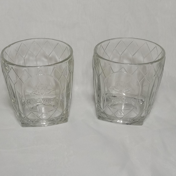 Set of 2 Crown Royal Diamond Pattern Low Ball Whiskey Glasses Bareware 10oz - Picture 5 of 13